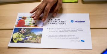Juttuklubi A paper handout showing one of the Juttuklubi's discussion topics